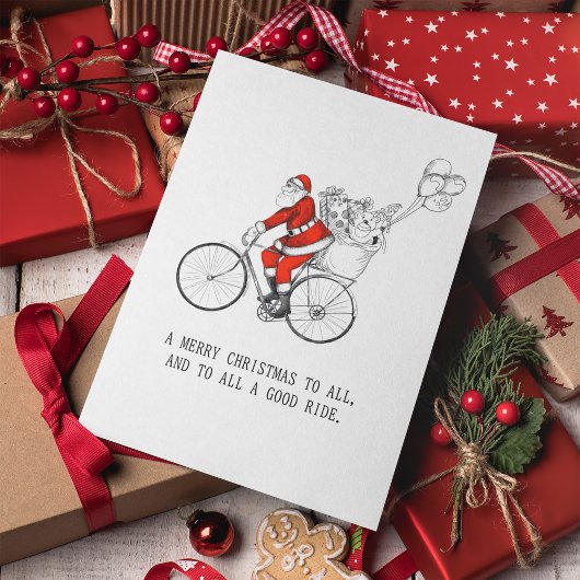 Santa Claus Riding Bicycle Cycling Christmas シーズンカード