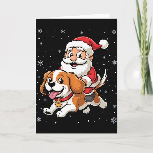 Santa Claus Riding Cavalier King Charles Spaniel D カード (正面)