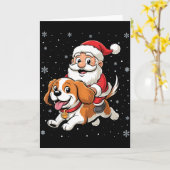 Santa Claus Riding Cavalier King Charles Spaniel D カード (黄色い花)