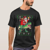 Santa Claus Riding Dinosaur Rex Christmas Tシャツ (正面)