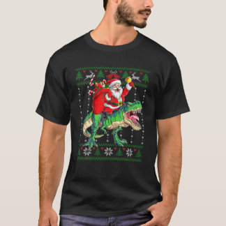 Santa Claus Riding Dinosaur Rex Christmas Tシャツ