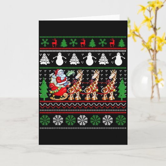 Santa Claus Riding Giraffe Sleigh Ugly Christmas B カード (黄色い花)