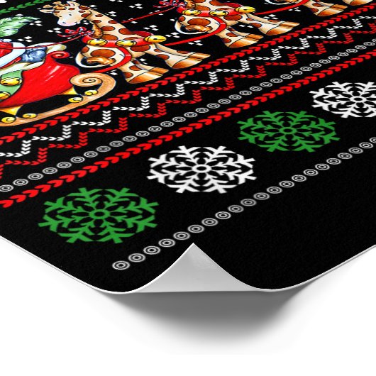 Santa Claus Riding Giraffe Sleigh Ugly Christmas B ポスター (角)