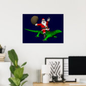 Santa Claus Riding Green Lizard ポスター (ホームオフィス)