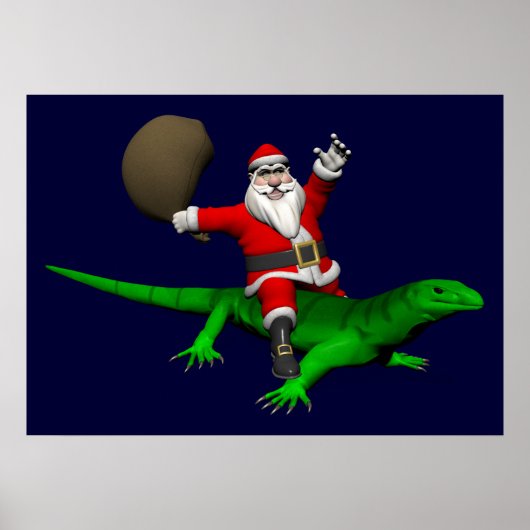 Santa Claus Riding Green Lizard ポスター (正面)