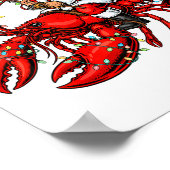Santa Claus Riding Lobster Lights Christmas Fishin ポスター (角)