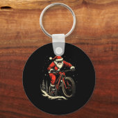 Santa Claus Riding Mountain Bike Christmas Funny M キーホルダー (正面)