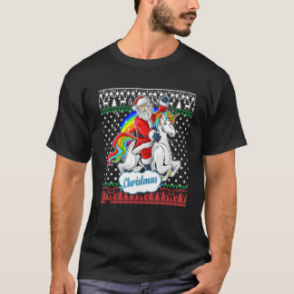 Santa Claus Riding On A Unicorn Ugly Christmas Swe Tシャツ
