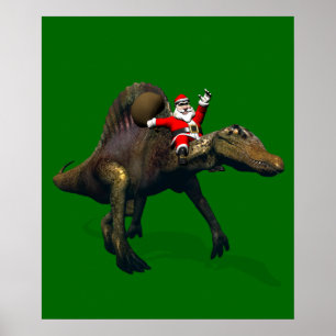 Santa Claus Riding On Spinosaurus ポスター