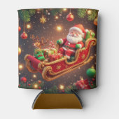 Santa Claus Riding Sleigh with a Reindeer 缶クーラー (正面)
