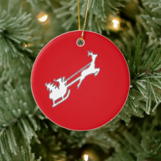 Santa Claus riding sly with reindeer セラミックオーナメント (ツリー)