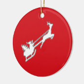 Santa Claus riding sly with reindeer セラミックオーナメント (左)