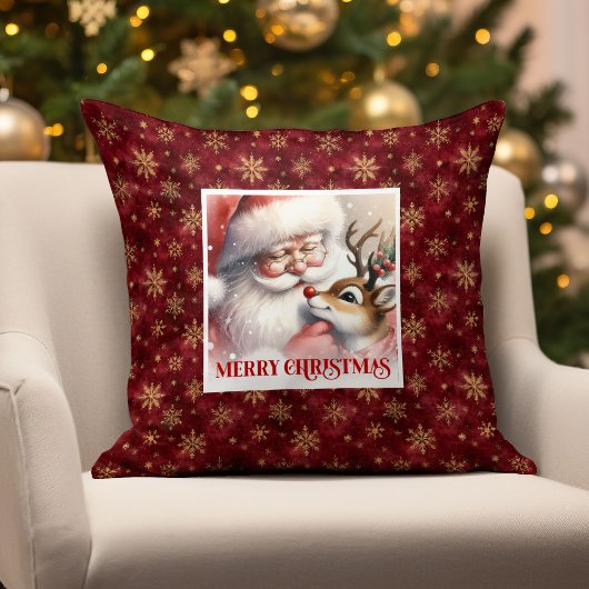 Santa Claus Rudolph Christmas Pillow Festive Accen クッション