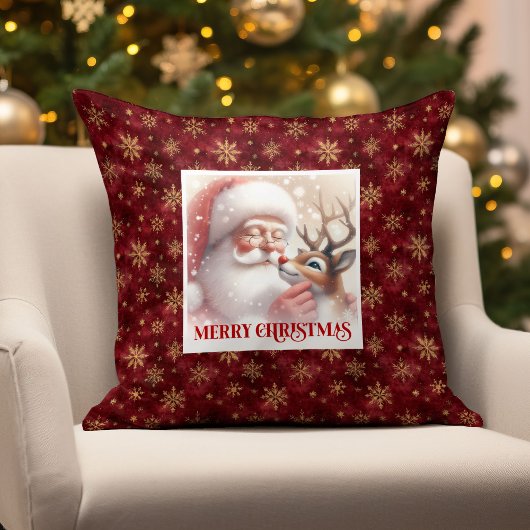 Santa Claus Rudolph Festive Holiday Throw Pillow クッション