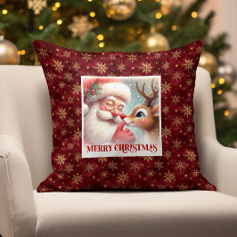 Santa Claus Rudolph Holiday Throw Pillow Cozy Deco クッション
