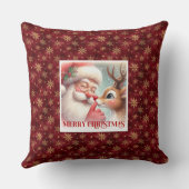 Santa Claus Rudolph Holiday Throw Pillow Cozy Deco クッション (裏面)