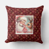 Santa Claus Rudolph Holiday Throw Pillow Cozy Deco クッション (正面)