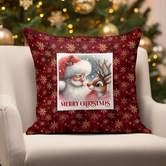 Santa Claus Rudolph Holiday Throw Pillow Decor  クッション