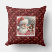 Santa Claus Rudolph Holiday Throw Pillow Decor  クッション (正面)