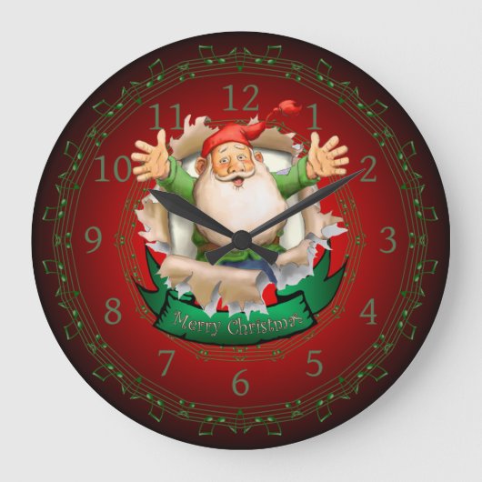 Santa Claus ~ Santa Clock~ Santa Breaking Through ラージ壁時計 (正面)
