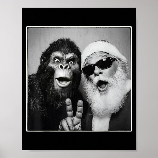 Santa Claus Selfie Bigfoot Christmas Funny Sasquat ポスター (正面)