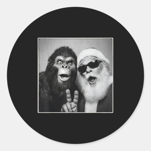 Santa Claus Selfie Bigfoot Christmas Funny Sasquat ラウンドシール (正面)