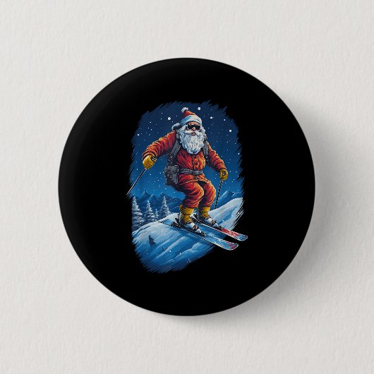 Santa Claus Shredding The Slopes Santa Skiing Chri 缶バッジ (正面)