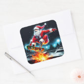 Santa Claus Skateboarding in a Winter Skate Park スクエアシール (封筒)