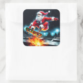 Santa Claus Skateboarding in a Winter Skate Park スクエアシール (バッグ)