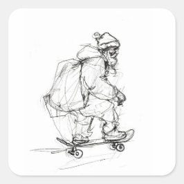 Santa Claus Skateboarding with Presents スクエアシール