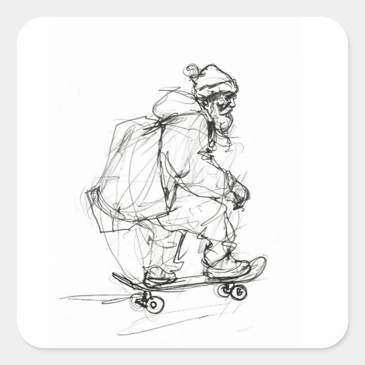 Santa Claus Skateboarding with Presents スクエアシール (正面)