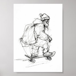 Santa Claus Skateboarding with Presents ポスター