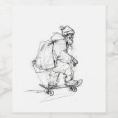 Santa Claus Skateboarding with Presents ワインラベル (シングルラベル)