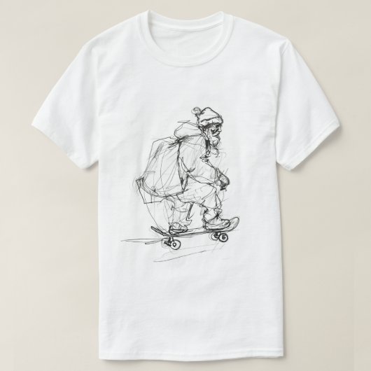 Santa Claus Skateboarding with Presents Tシャツ (デザイン正面)