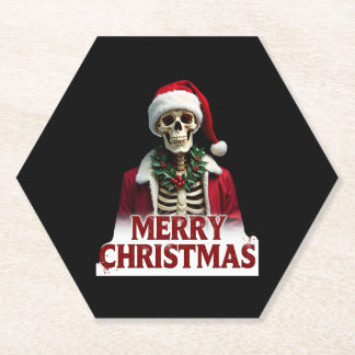 Santa Claus Skeleton Outfit Skull Funny Christmas  ペーパーコースター