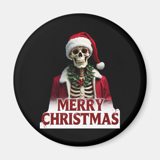 Santa Claus Skeleton Outfit Skull Funny Christmas マグネット (正面)
