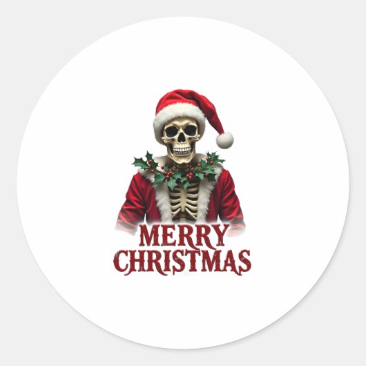 Santa Claus Skeleton Outfit Skull Funny Christmas  ラウンドシール (正面)