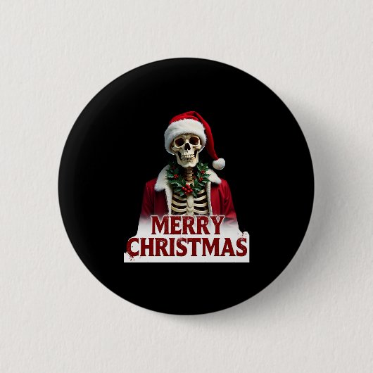 Santa Claus Skeleton Outfit Skull Funny Christmas 缶バッジ (正面)