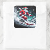 Santa Claus Skiing Down Snowy Mountains in Winter スクエアシール (バッグ)
