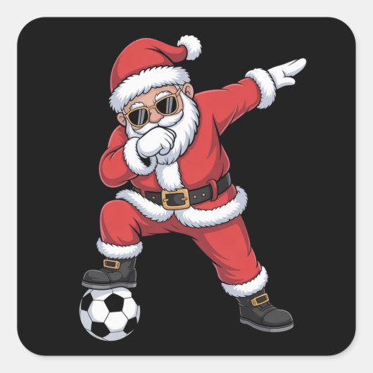 Santa Claus Soccer Dabbing Santa Gift Christmas スクエアシール (正面)