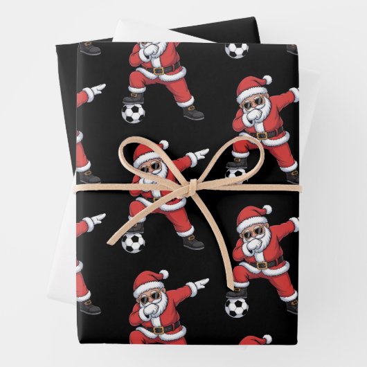 Santa Claus Soccer Dabbing Santa Gift Christmas ラッピングペーパーシート (インサイチュ)