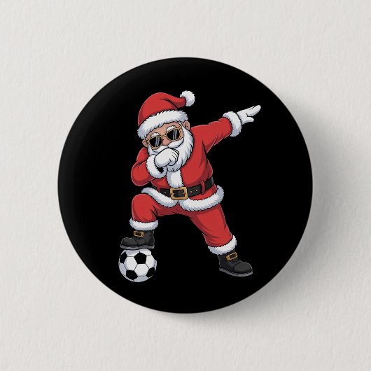 Santa Claus Soccer Dabbing Santa Gift Christmas 缶バッジ (正面)