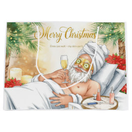 Santa Claus Spa Cosmetic Christmas in California ラージペーパーバッグ