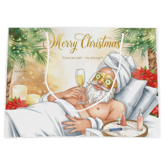 Santa Claus Spa Cosmetic Christmas in California ラージペーパーバッグ (正面)