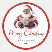 Santa Claus Sticker Label for Christmas Packaging ラウンドシール (正面)