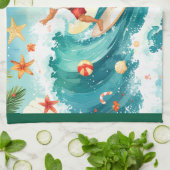  Santa Claus surfing on Christmas Holiday  キッチンタオル (折り畳み)