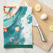  Santa Claus surfing on Christmas Holiday  キッチンタオル (四つ折り)