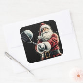 Santa Claus Swinging a Golf Club in Festive Attire スクエアシール (封筒)