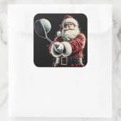 Santa Claus Swinging a Golf Club in Festive Attire スクエアシール (バッグ)
