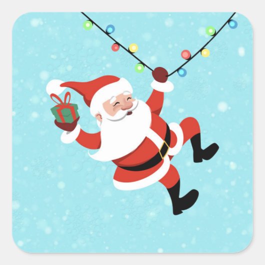 Santa Claus swinging on a string of rope Chrismas スクエアシール (正面)